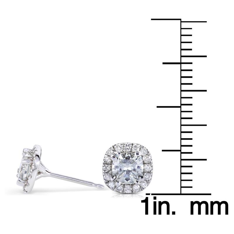 Annello by Kobelli 14k Gold 1 1/5ct TGW Cushion 4.5MM Moissanite (GH) and Diamond Halo Stud Earrings