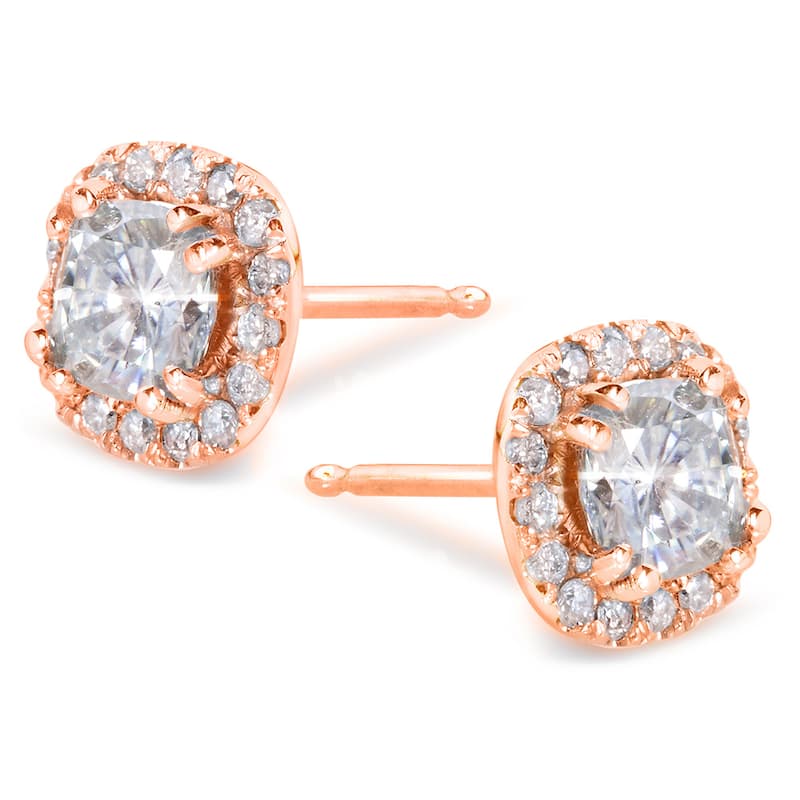 Annello by Kobelli 14k Gold 1 1/5ct TGW Cushion 4.5MM Moissanite (GH) and Diamond Halo Stud Earrings