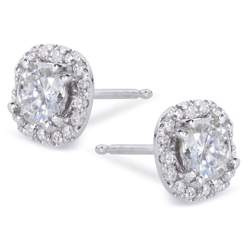 Annello by Kobelli 14k Gold 1 1/5ct TGW Cushion 4.5MM Moissanite (GH) and Diamond Halo Stud Earrings