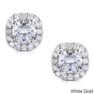 Annello by Kobelli 14k Gold 1 1/5ct TGW Cushion 4.5MM Moissanite (GH) and Diamond Halo Stud Earrings
