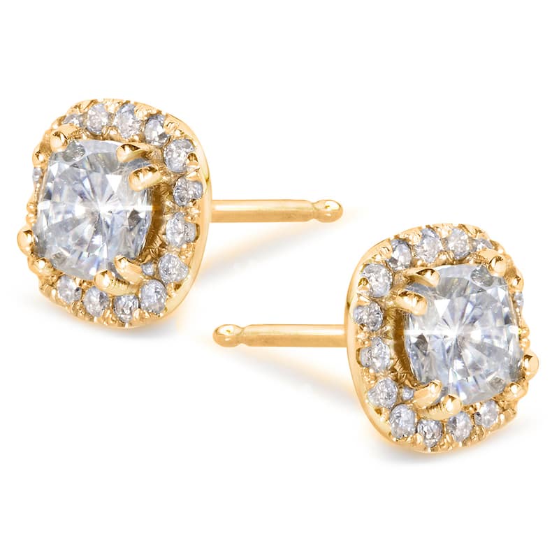Annello by Kobelli 14k Gold 1 1/5ct TGW Cushion 4.5MM Moissanite (GH) and Diamond Halo Stud Earrings