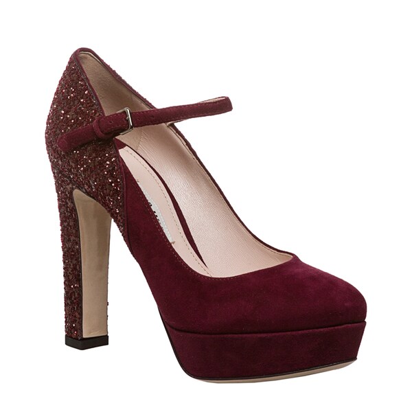 Shop Miu Miu Women's Burgundy Suede and Glitter Platform Heels - Free ...