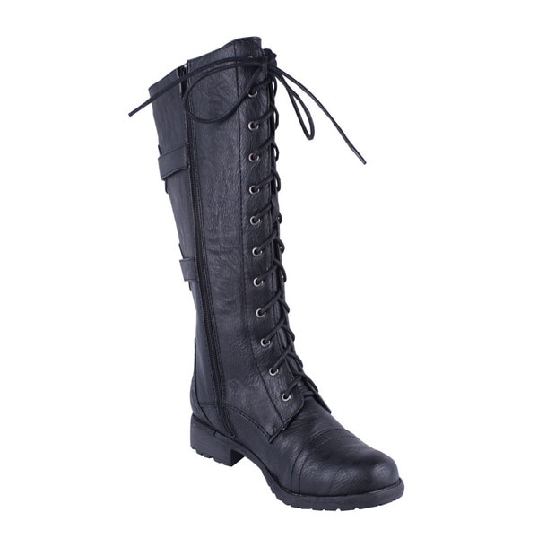 Shop Wild Diva Women's 'Timberly-88' Lace-up Combat Boots - Free ...