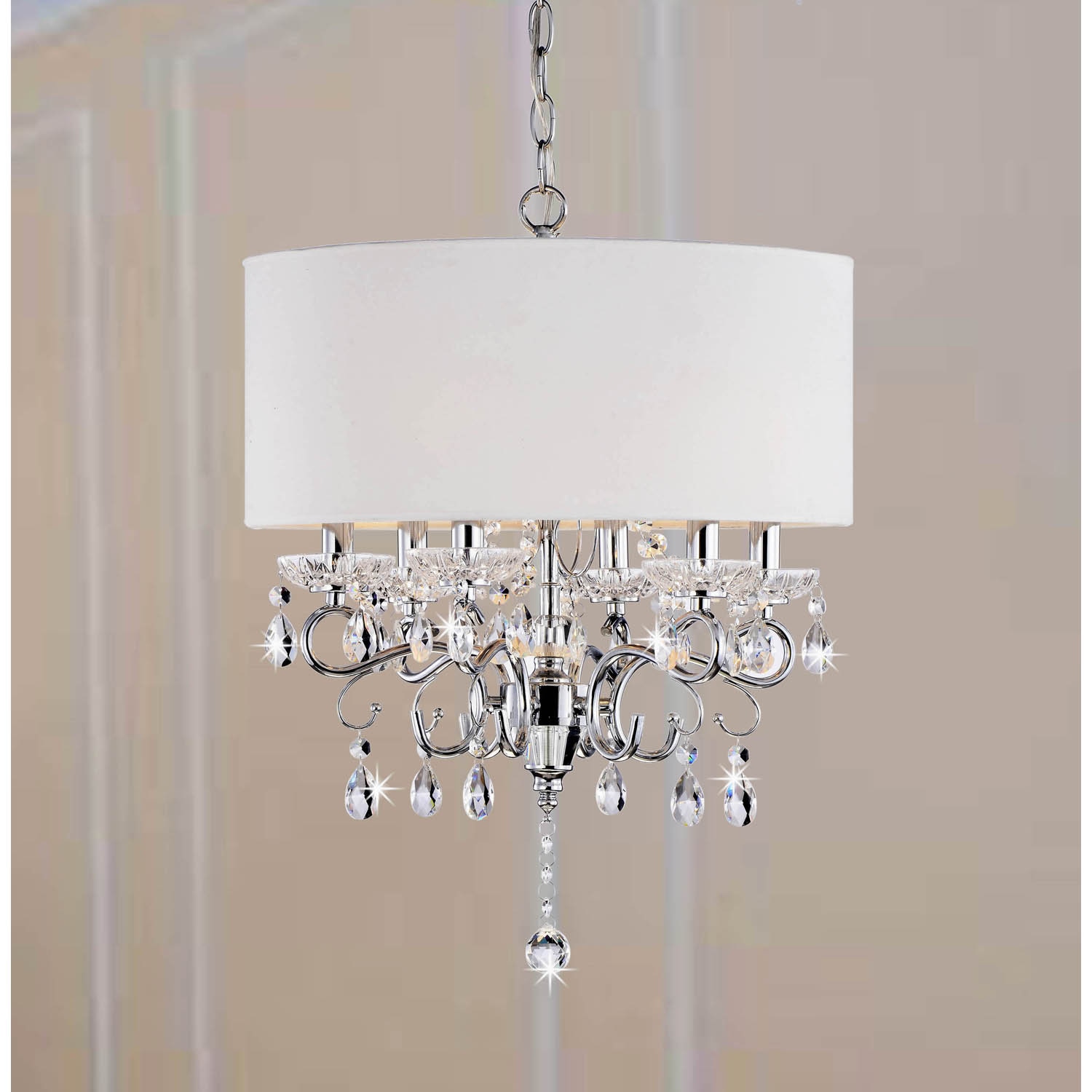 Allured Crystal Chandelier/ Solid White Shade