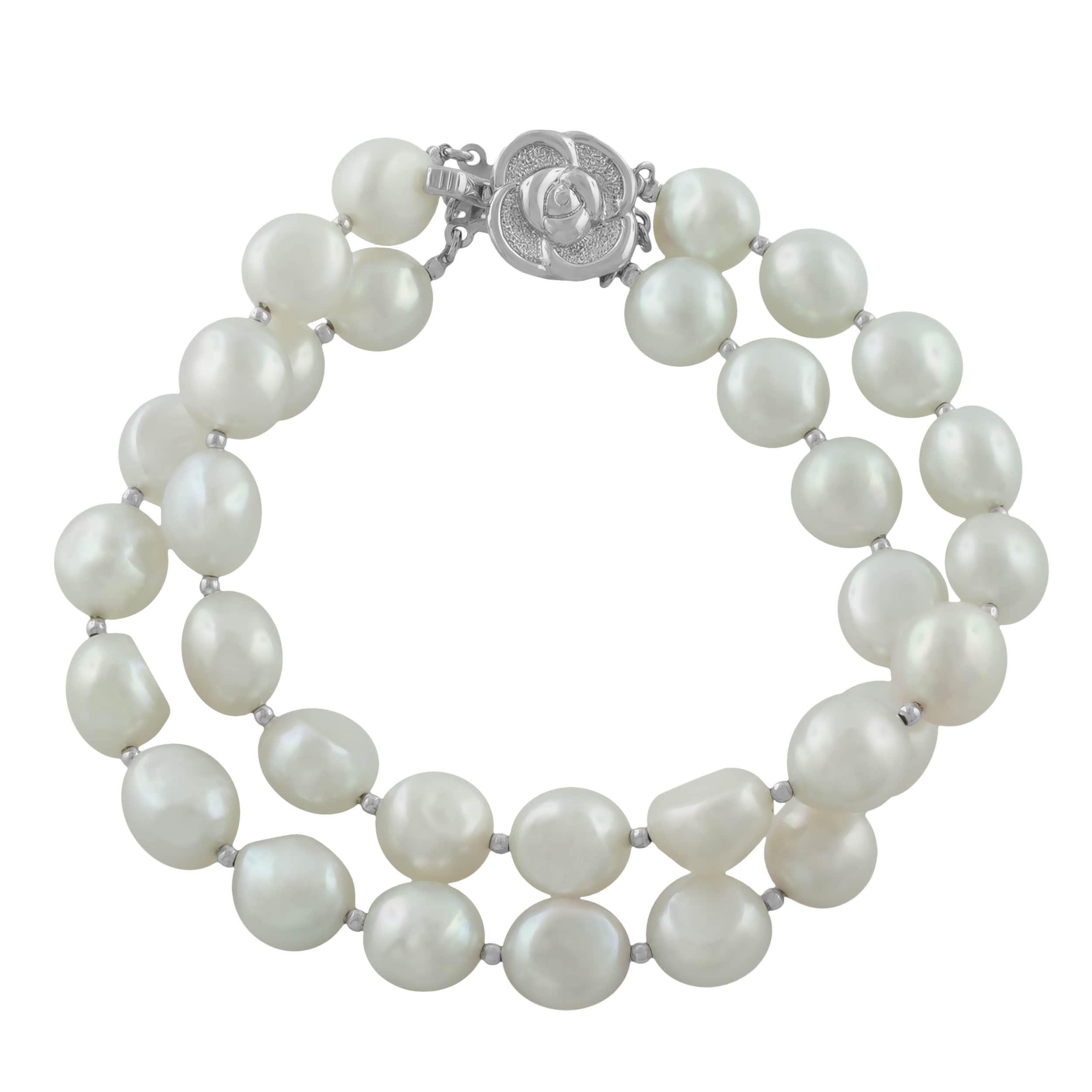 Pearls For You Sterling Silver White Freshwater Pearl 2strand Toggle