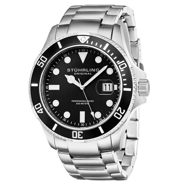 Stuhrling Original Men's Regatta Espora Swiss Quartz Divers Bracelet Watch - silver