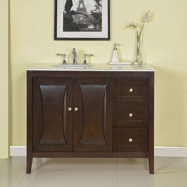 silkroad exclusive 45-inch carrara white marble top bathroom off-center  single sink vanity