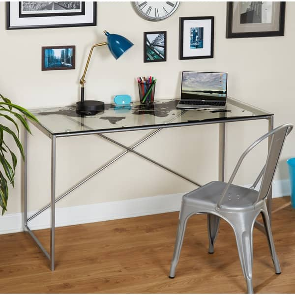 World Map Computer Desk Shop Simple Living World Map Desk   Overstock   8202071