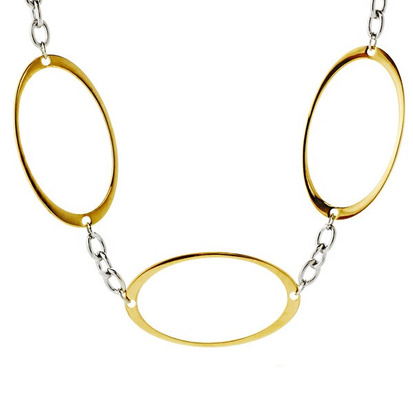 ELYA Two-tone Steel Oval Cutout Link Necklace - Silver