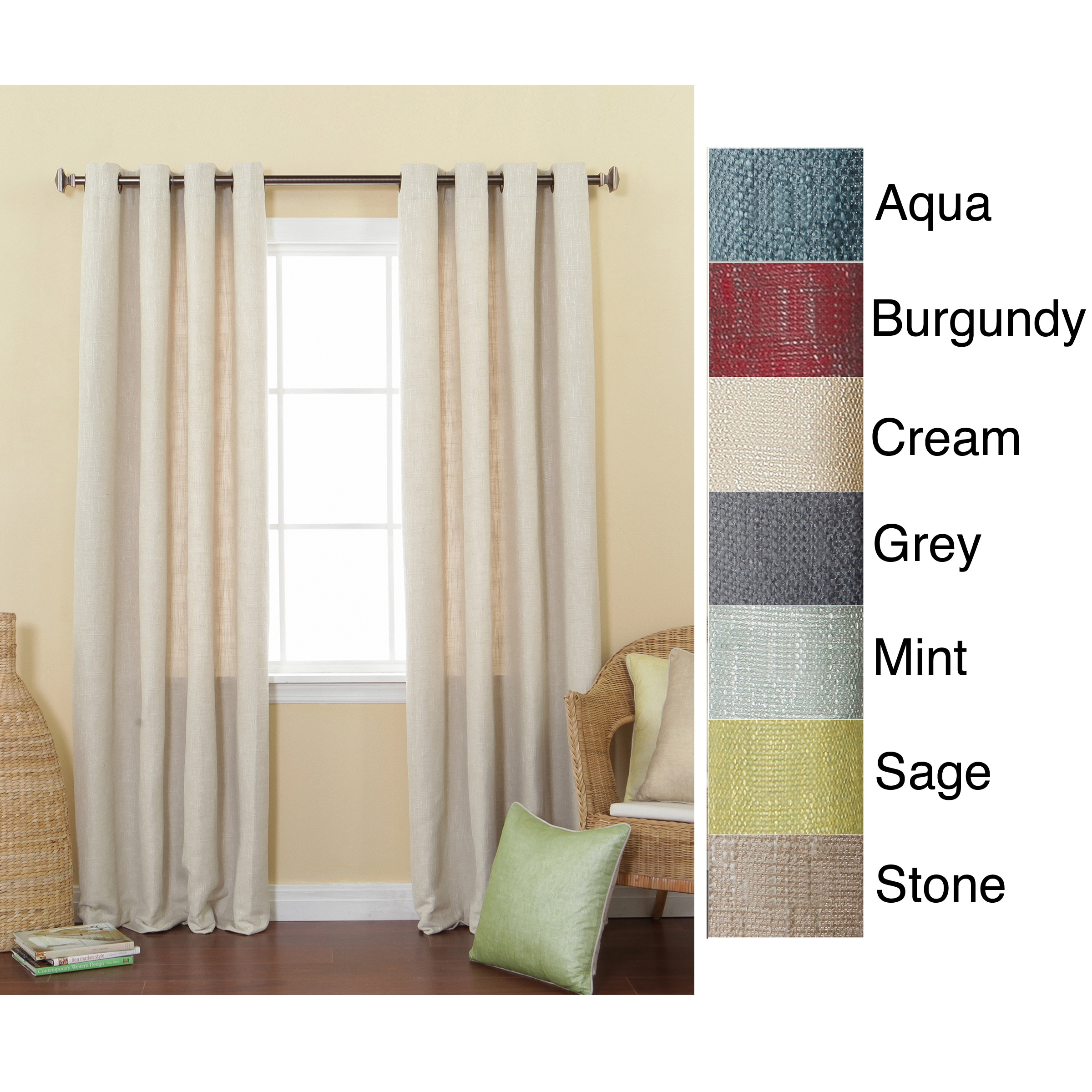 Solid Heavyweight Faux Linen 84 inch Grommet Top Curtain Panel Pair