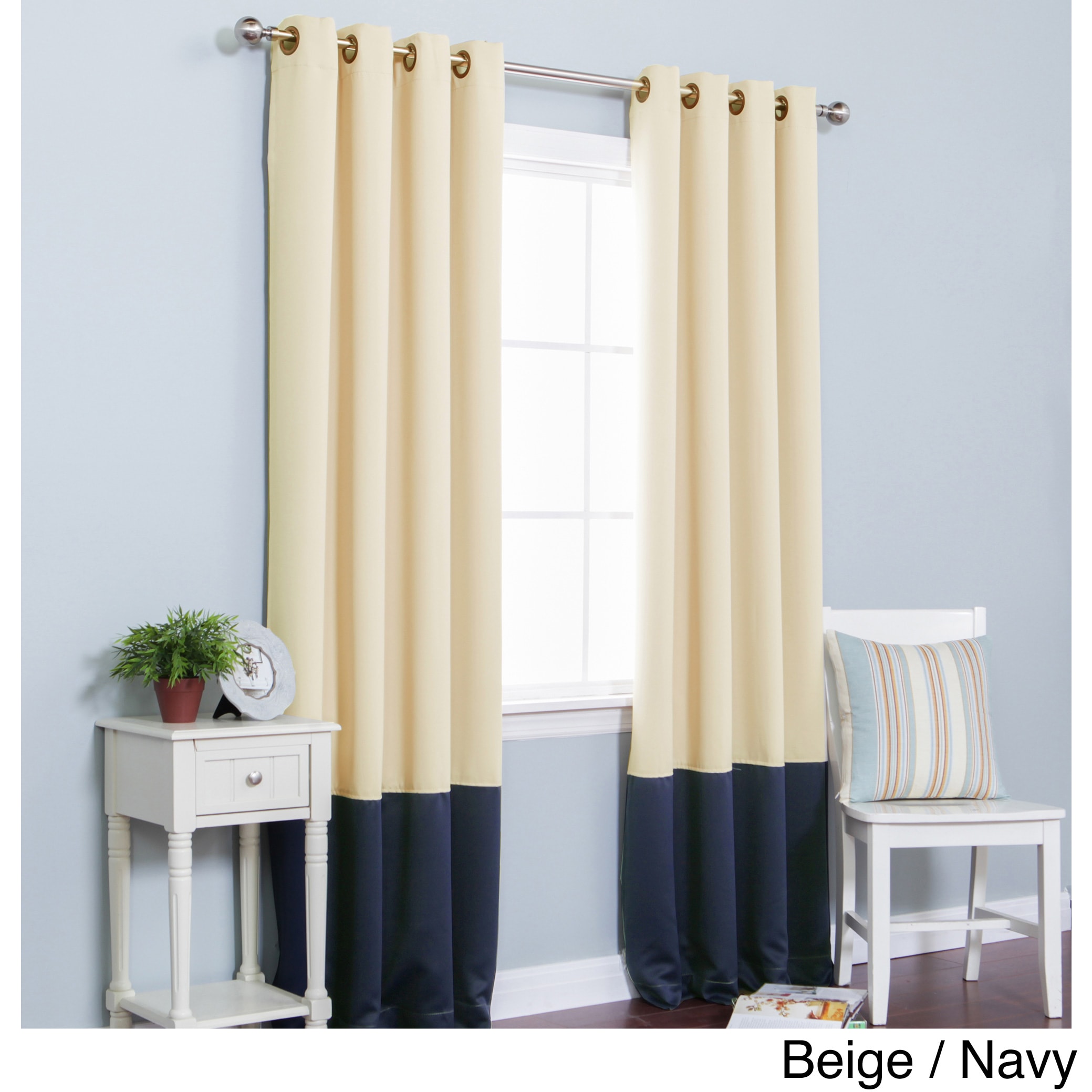 Solid Thermal Insulated Color Block Blackout 84 inch Curtain Panel Pair