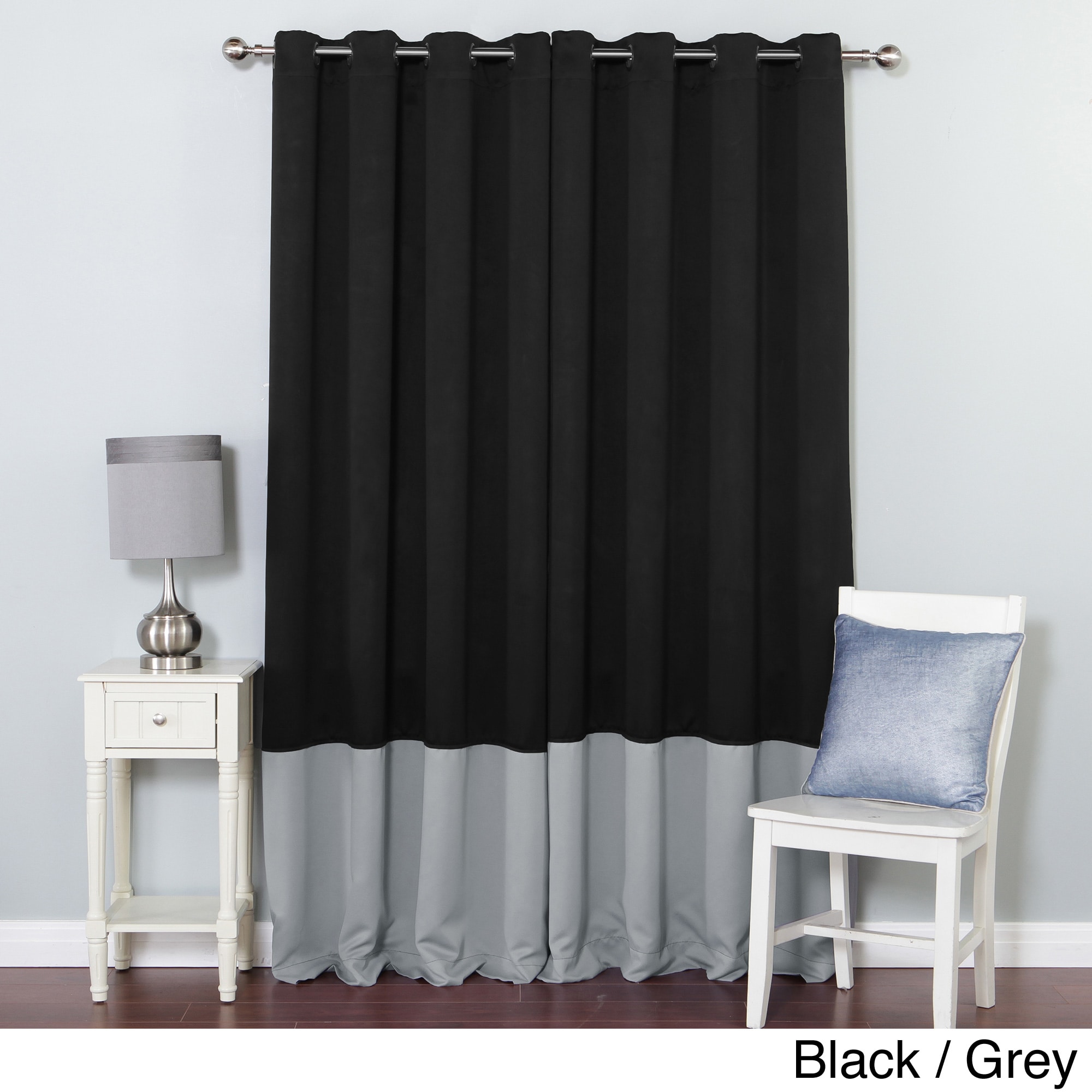 Solid Thermal Insulated Color Block Blackout 84 inch Curtain Panel Pair