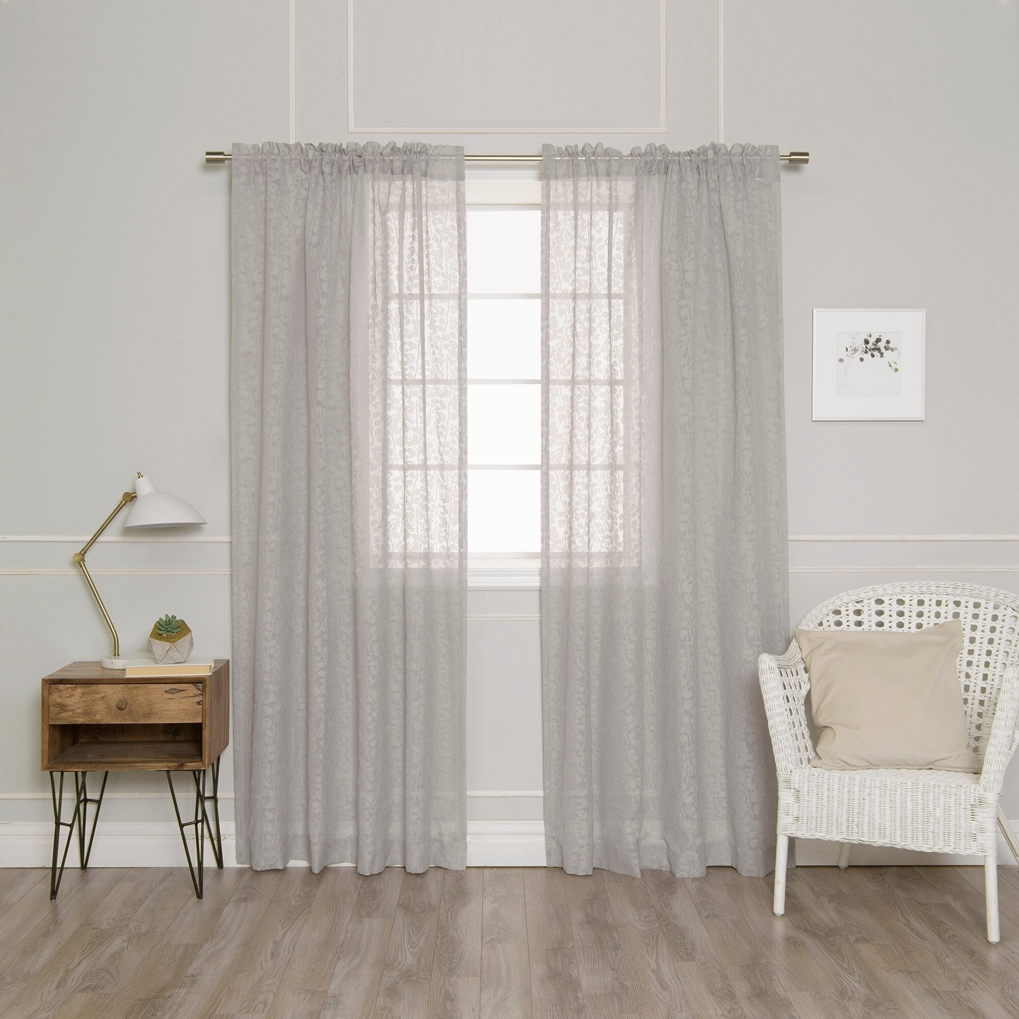 Aurora Home Branch Pattern Sheer Burnout Rod Pocket Curtain Grey 54 x ...