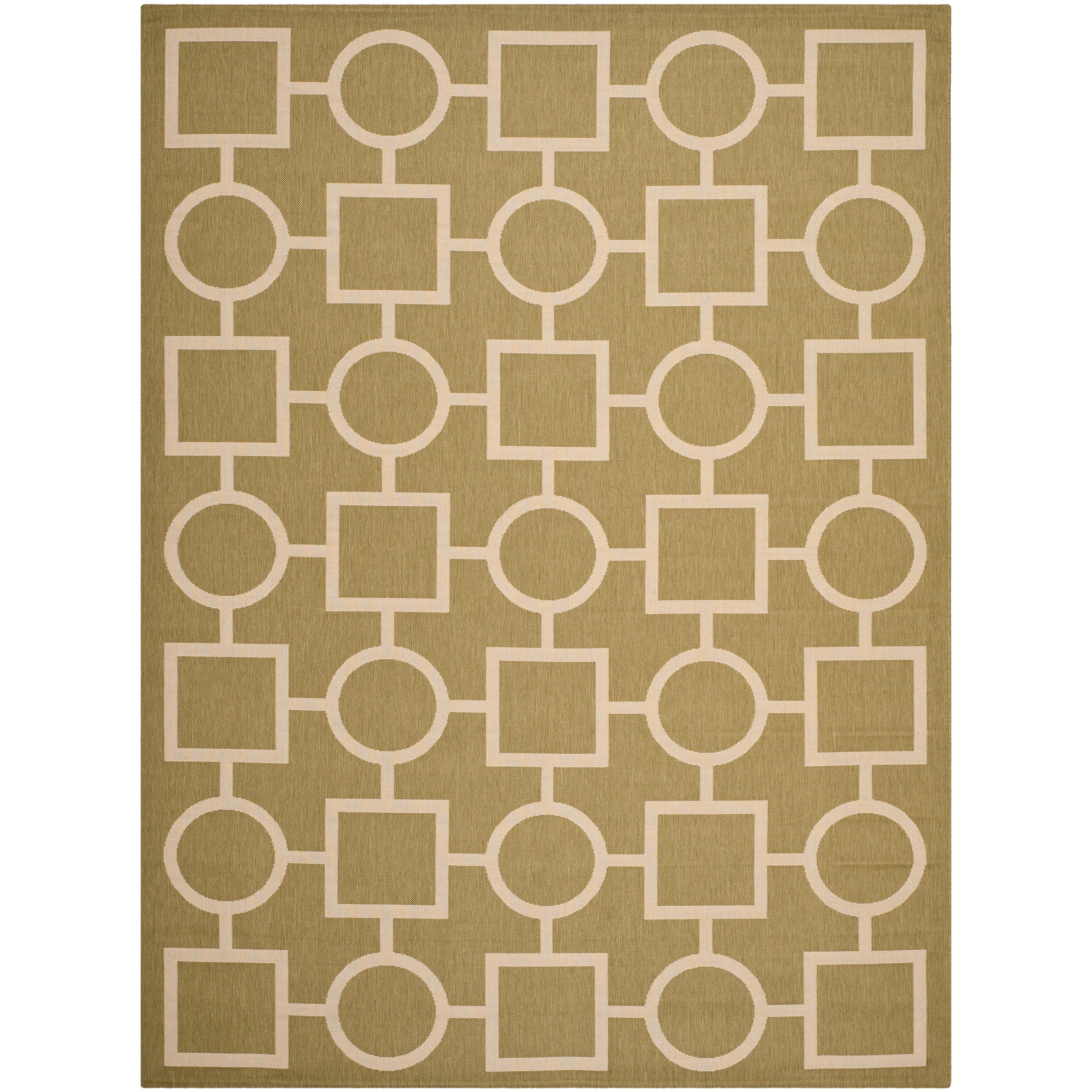 Safavieh Indoor/ Outdoor Courtyard Squares and circles Green/ Beige Rug (8 X 11)