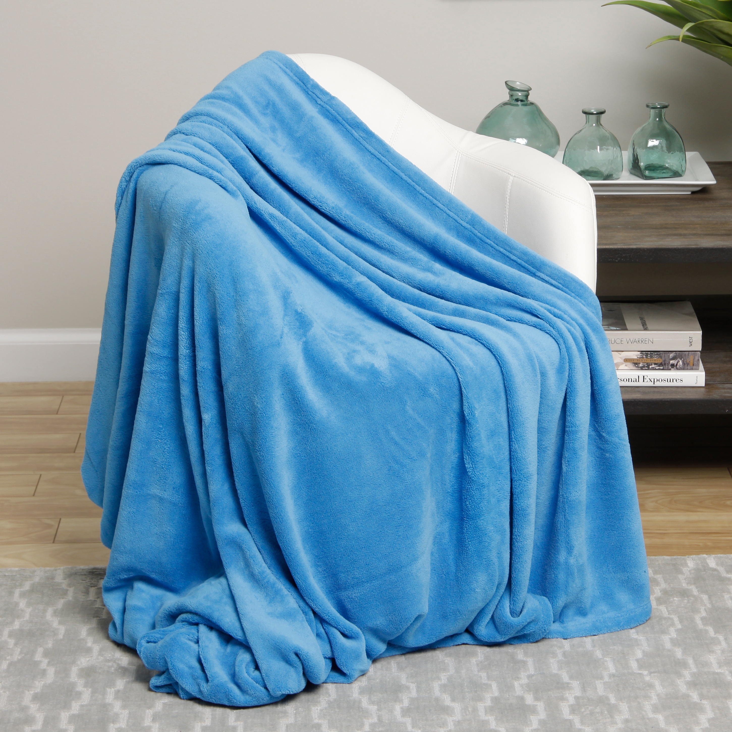 Plazatex Solid Microplush Blanket Blue Size Twin