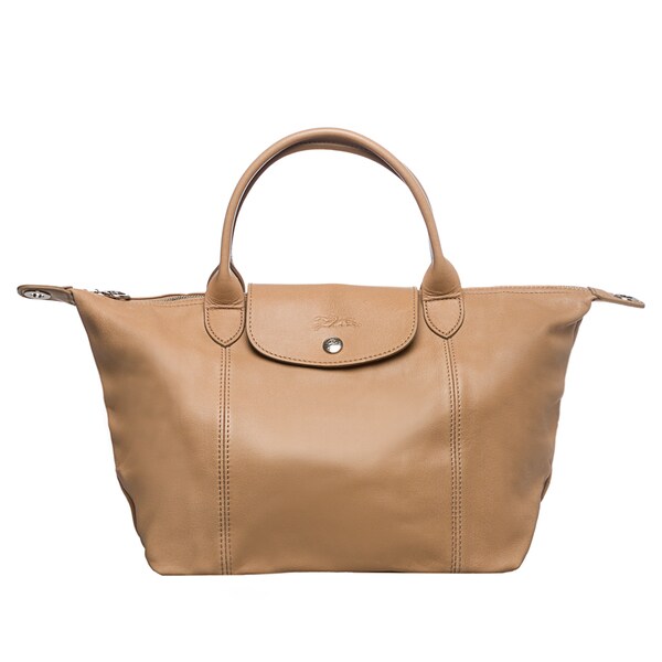 Shop Longchamp Le Pliage Cuir Small Tan Leather Handbag