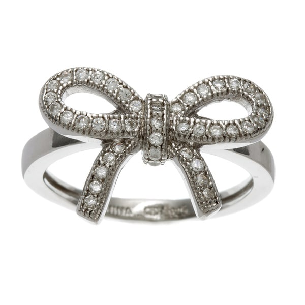 La Preciosa Sterling Silver Micro Pave CZ Bow Ring La Preciosa Cubic Zirconia Rings