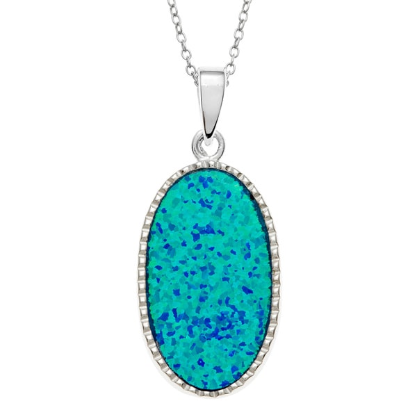 La Preciosa Sterling Silver Blue Opal Oval Pendant