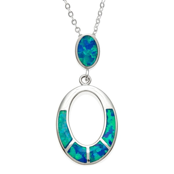 La Preciosa Sterling Silver Blue Opal Oval Pendant   15539400