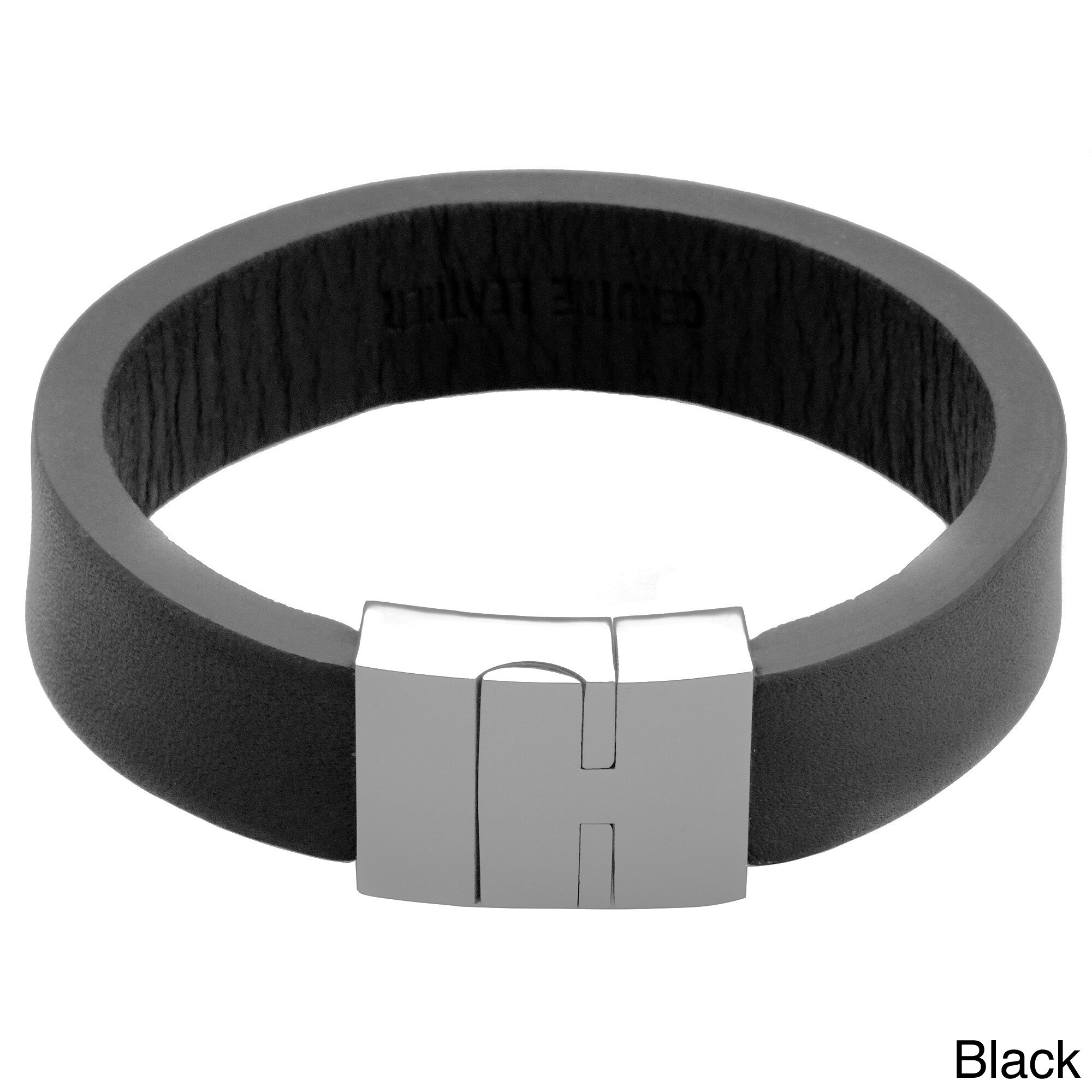 Shop Stainless Steel and Leather 8.5inch Bracelet On Sale