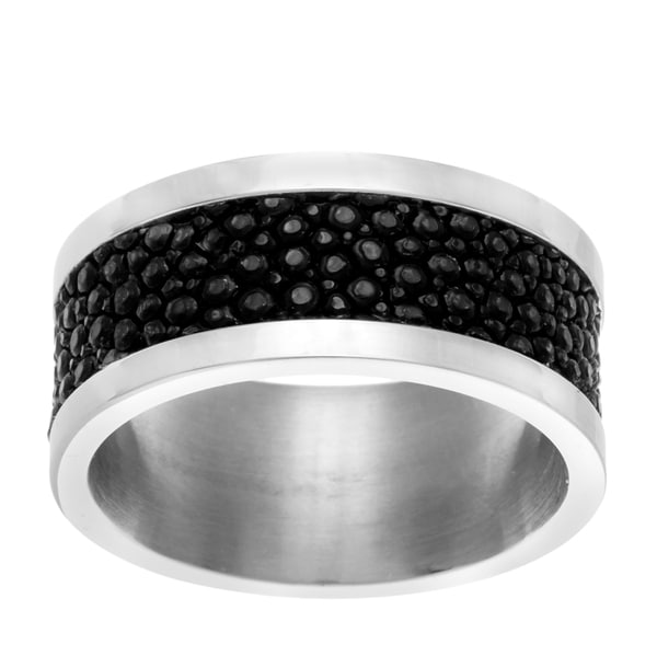 La Preciosa Stainless Steel and Black Stingray Leather Band La Preciosa Men's Rings