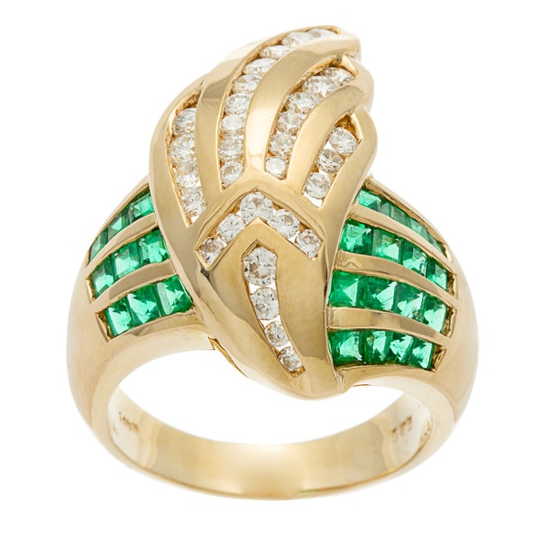Kabella Luxe Vintage14k Gold Emerald and 3/4ct TDW Diamond Dove Wing Ring (H-I, SI1-SI2)