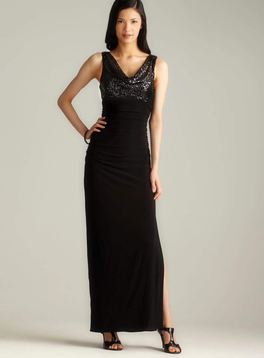 cowl neck sequin gown