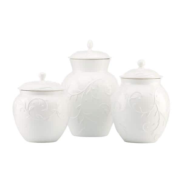slide 1 of 1, Lenox Opal Innocence Carved 3-Piece Canister Set White
