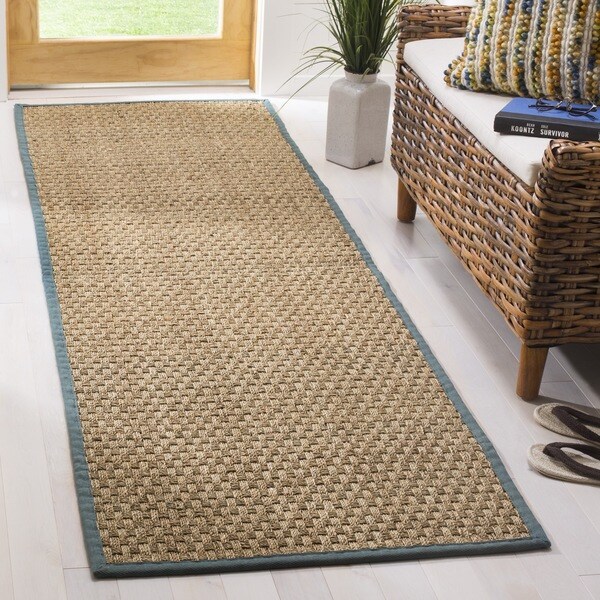 Safavieh Casual Natural Fiber Natural and Light Blue Border Seagrass Runner Rug - 2'6 x 12'