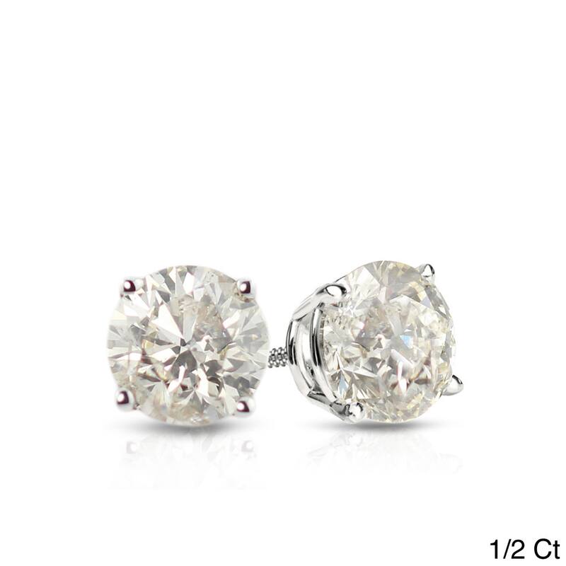 Platinum 1/2ct to 1 1/2ct TDW Round Hearts & Arrows Diamond Stud Earrings by Auriya - 0.50ct
