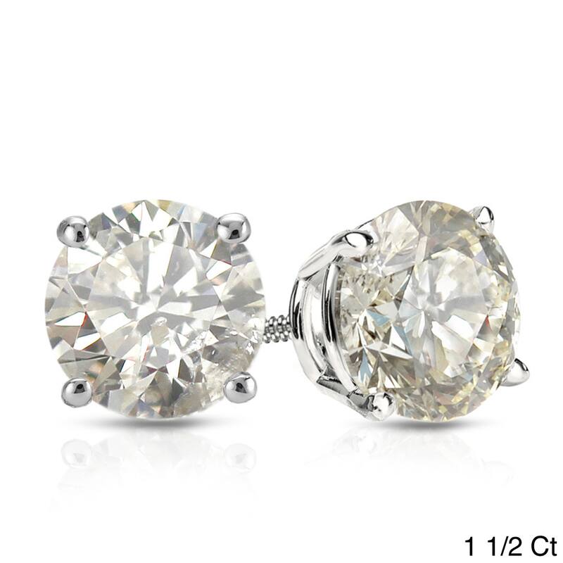 Platinum 1/2ct to 1 1/2ct TDW Round Hearts & Arrows Diamond Stud Earrings by Auriya - 1.50ct