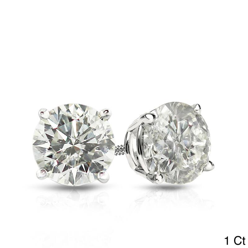 Platinum 1/2ct to 1 1/2ct TDW Round Hearts & Arrows Diamond Stud Earrings by Auriya