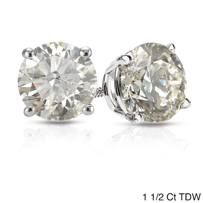 14k White Gold 1/2ct to 1 1/2ct TDW Round Hearts & Arrows Diamond Stud Earrings by Auriya - 1.50ct