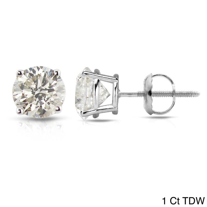14k White Gold 1/2ct to 1 1/2ct TDW Round Hearts & Arrows Diamond Stud Earrings by Auriya - 1.00ct