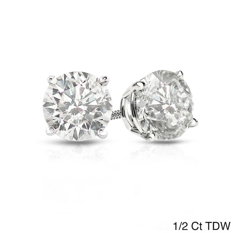Auriya 1/2ct to 1 1/2ctw Round Hearts & Arrows Diamond Stud Earrings Platinum (H-I, SI1-SI2)
