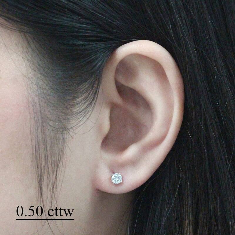 14k Yellow Gold 1/2ct to 1 1/2ct TDW Round Hearts & Arrows Diamond Stud Earrings by Auriya