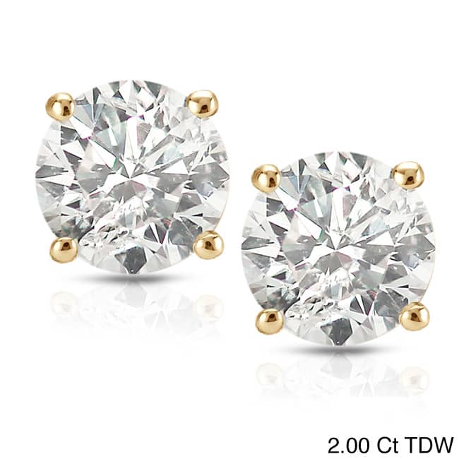 18K Yellow Gold 1/2ct to 2ct TW Clarity Enhanced Diamond Stud Earrings - 2.00ct