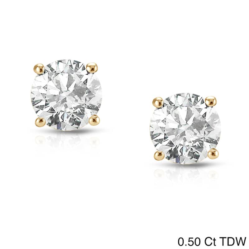 18K Yellow Gold 1/2ct to 2ct TW Clarity Enhanced Diamond Stud Earrings - 0.50ct