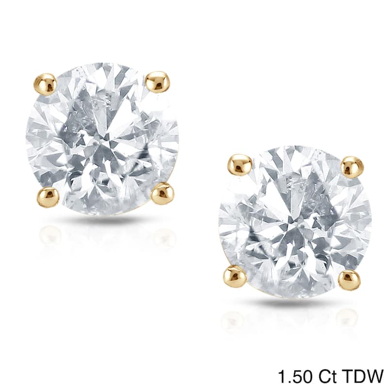 18K Yellow Gold 1/2ct to 2ct TW Clarity Enhanced Diamond Stud Earrings - 1.50ct