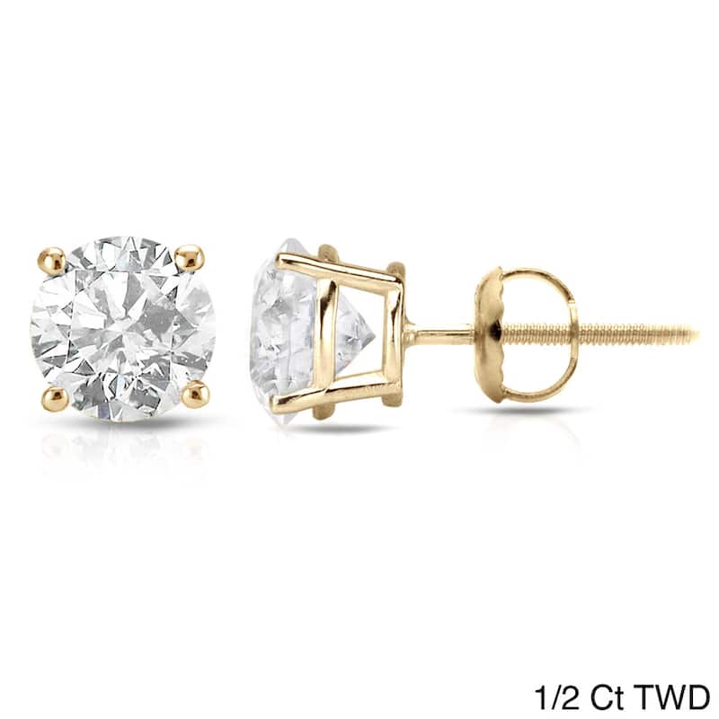 18K Yellow Gold 1/2ct to 2ct TW Clarity Enhanced Diamond Stud Earrings