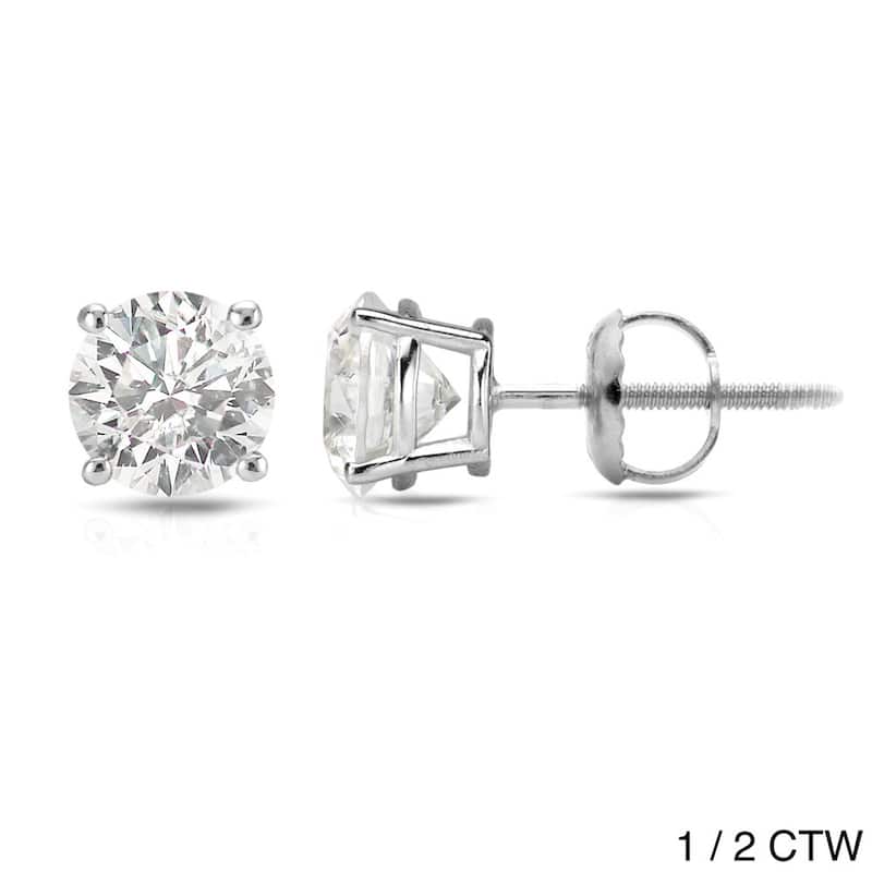 14k White Gold 1/2ct to 1 1/2ct TDW Round Hearts & Arrows Diamond Stud Earrings by Auriya (H-I, SI1-SI2) - 0.50ct