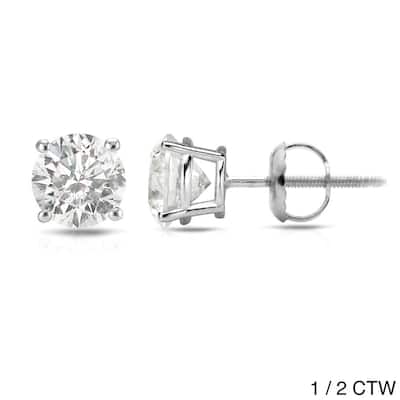 14k White Gold 1/2ct to 1 1/2ct TDW Round Hearts & Arrows Diamond Stud Earrings by Auriya (H-I, SI1-SI2)