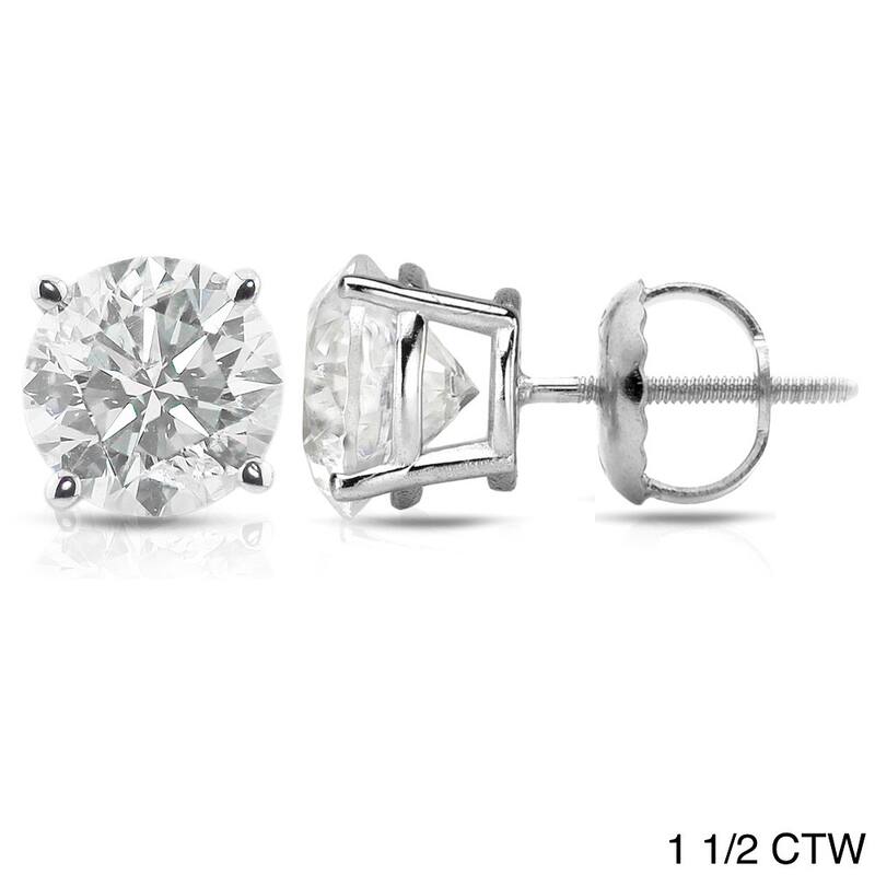 14k White Gold 1/2ct to 1 1/2ct TDW Round Hearts & Arrows Diamond Stud Earrings by Auriya (H-I, SI1-SI2) - 1.50ct