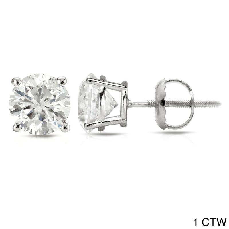 14k White Gold 1/2ct to 1 1/2ct TDW Round Hearts & Arrows Diamond Stud Earrings by Auriya (H-I, SI1-SI2) - 1.00ct