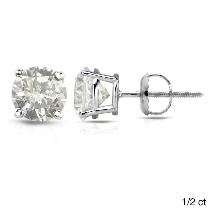 18k White Gold 1/2ct to 2ct TW Clarity Enhanced Diamond Stud Earrings by Auriya