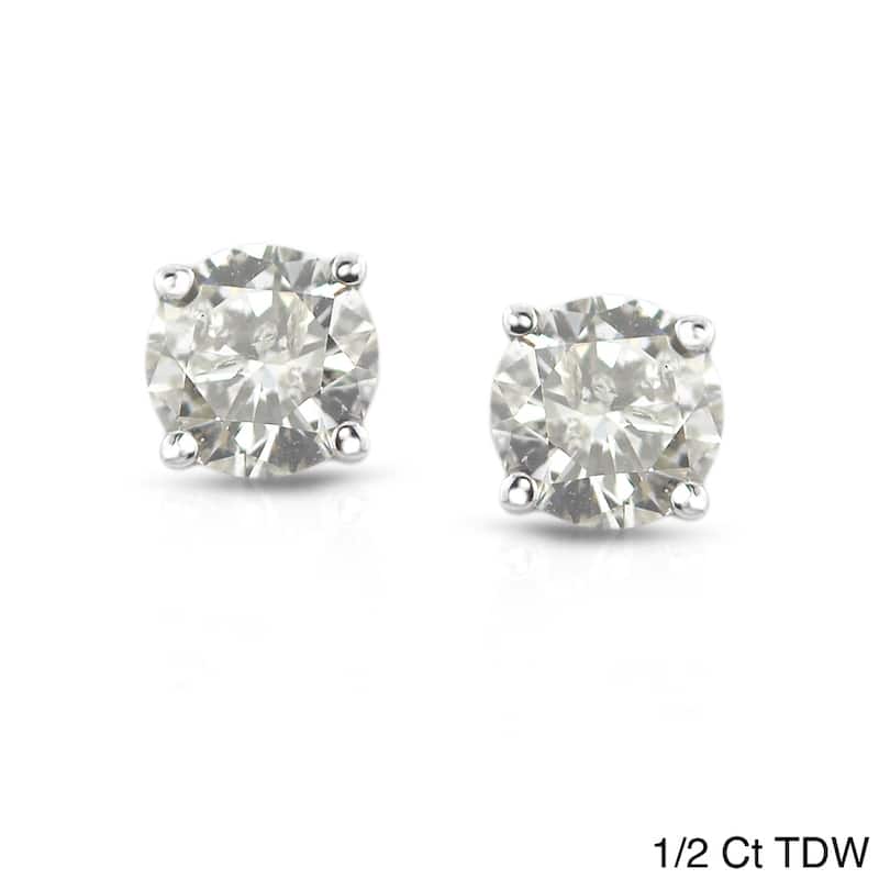 18k White Gold 1/2ct to 2ct TW Clarity Enhanced Diamond Stud Earrings by Auriya - 0.50ct