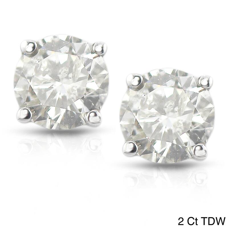 18k White Gold 1/2ct to 2ct TW Clarity Enhanced Diamond Stud Earrings by Auriya - 2.00ct