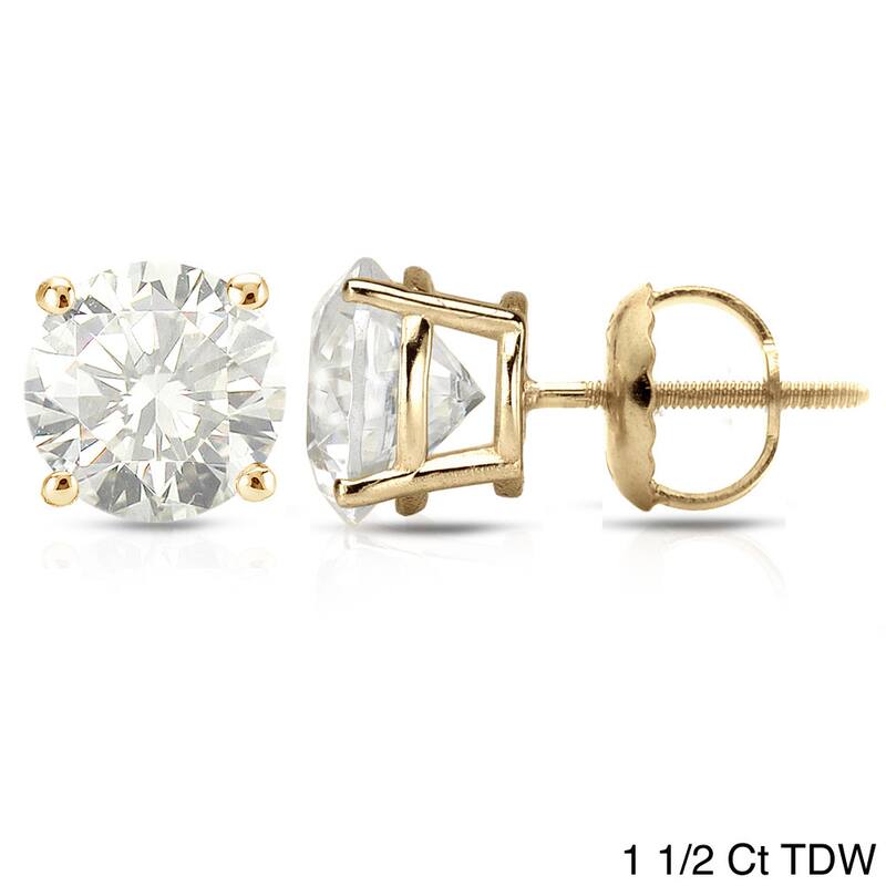 14k Yellow Gold 1/2ct to 1 1/2ct TDW Round Hearts & Arrows Diamond Stud Earrings by Auriya (H-I, SI1-SI2) - 1.50ct