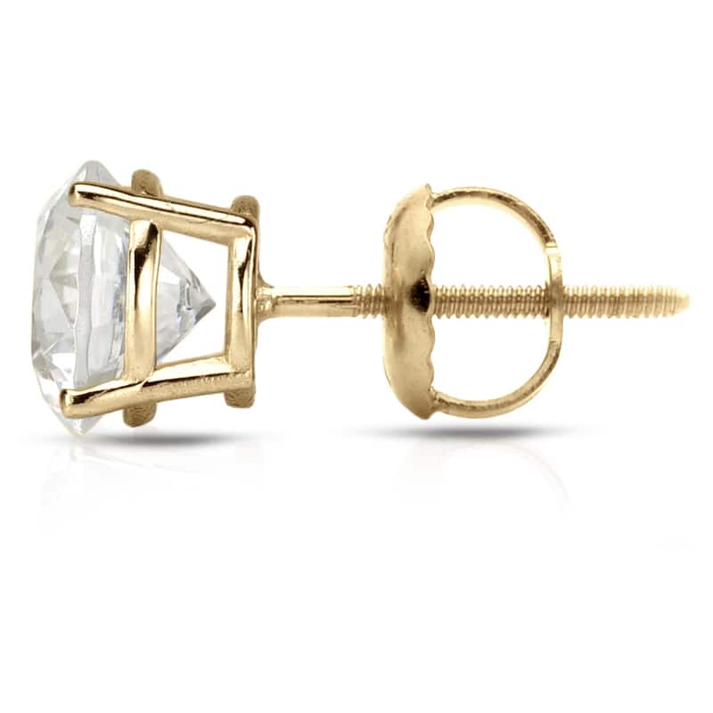 14k Yellow Gold 1/2ct to 1 1/2ct TDW Round Hearts & Arrows Diamond Stud Earrings by Auriya (H-I, SI1-SI2)