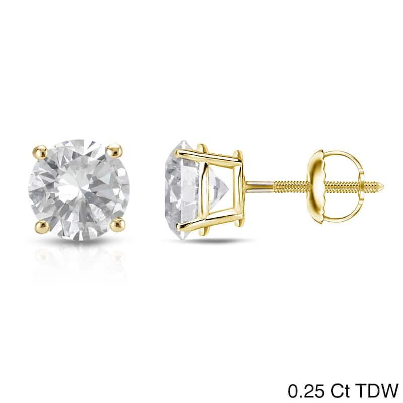 14K Yellow Gold 1/4ct to 1ct TDW Round Screw-Back Diamond Earrings by Auriya